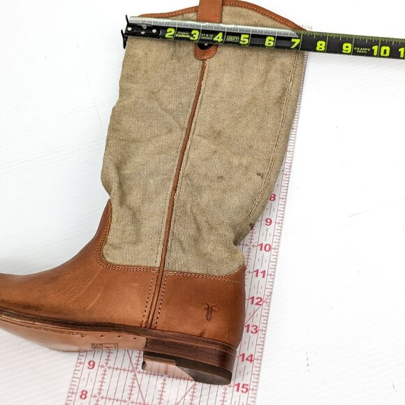 Frye Women Melissa Button Canvas Leather Brown Riding Equestrian Knee Boots sz 6 - Picture 6 of 7